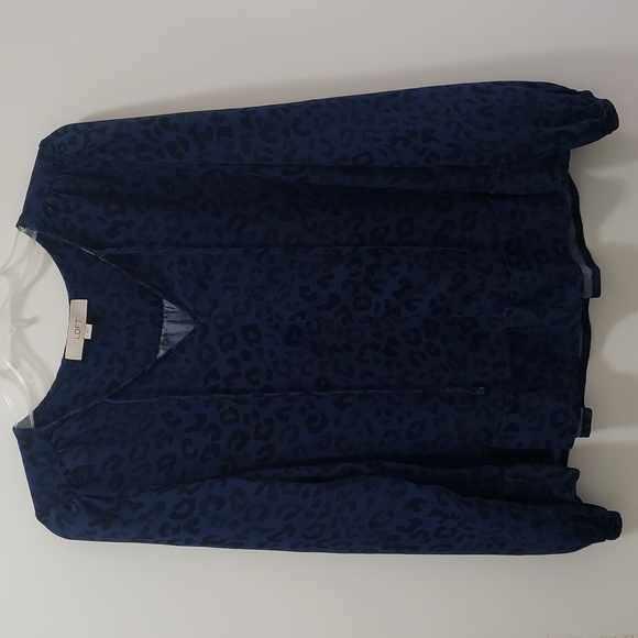New Womens LOFT Long Sleeve Royal Blue Leopard Print Top - Picture 1 of 8